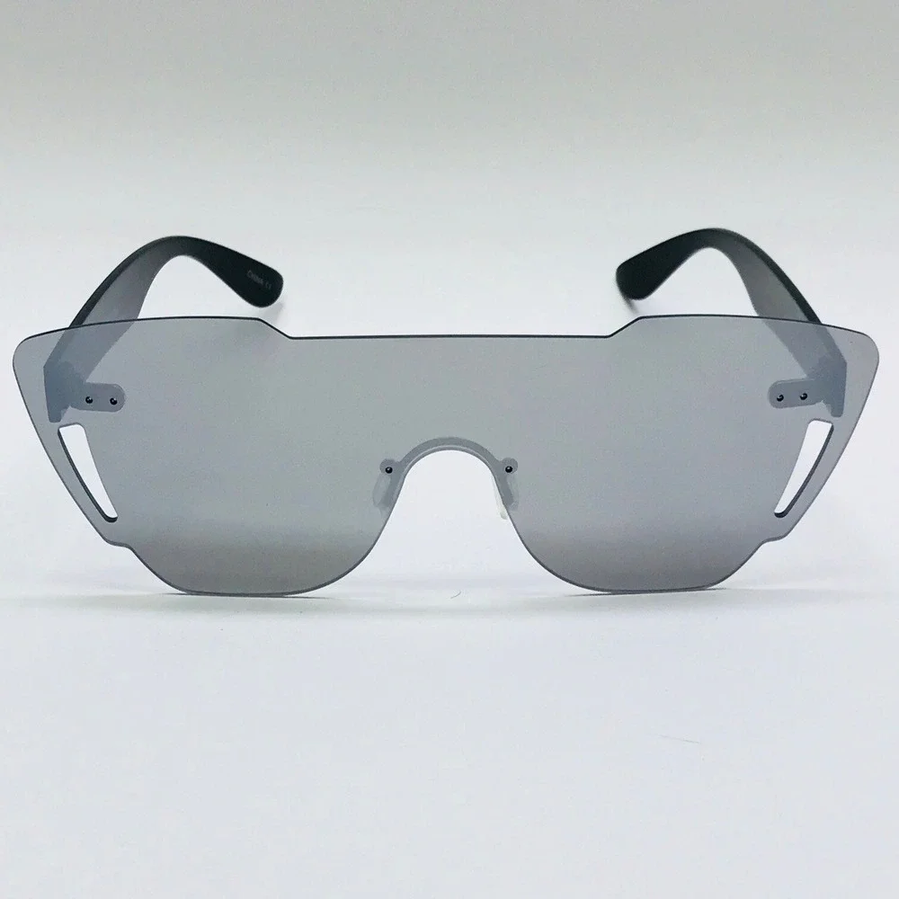 Rimless Sunglasses Shield Visor Silver Mirrored Lens Fashion‎ Futuristic Sports